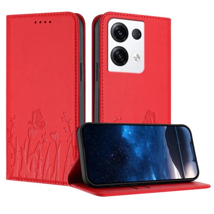Tulips Butterfly Pattern Magnetic Vegan Leather Phone Case, For OPPO Find X8 Pro, For OPPO A78 5G Global / OPPO A1x, For OPPO Reno8 T 4G, For OPPO Find X6 Pro, For OPPO Find X6, For OPPO A1 Pro / Reno8 T 5G, For OPPO A57 4G / A57e / A57s / A77 4G / A77...