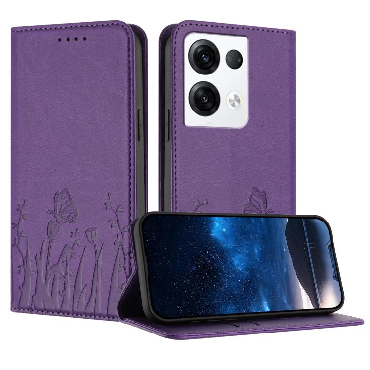 Tulips Butterfly Pattern Magnetic Vegan Leather Phone Case, For OPPO Find X8 Pro, For OPPO A78 5G Global / OPPO A1x, For OPPO Reno8 T 4G, For OPPO Find X6 Pro, For OPPO Find X6, For OPPO A1 Pro / Reno8 T 5G, For OPPO A57 4G / A57e / A57s / A77 4G / A77...