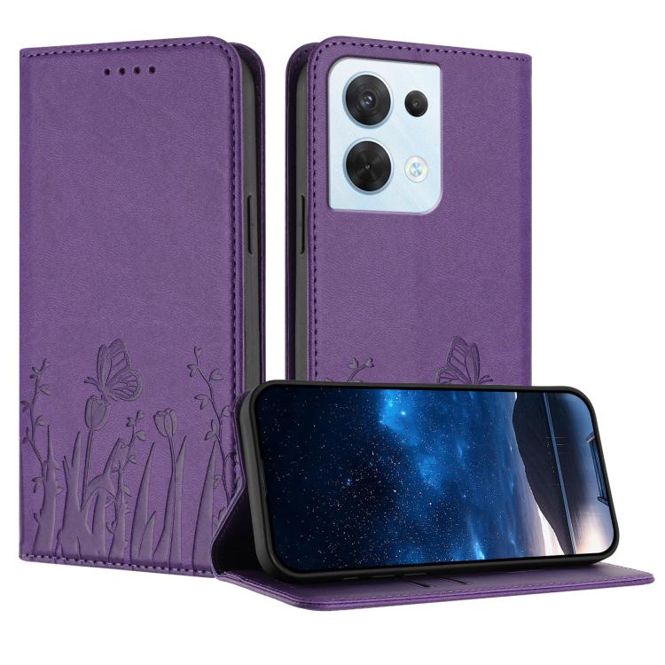 Tulips Butterfly Pattern Magnetic Vegan Leather Phone Case, For OPPO Reno8 5G, For OPPO A36 / A76 / A96 / K10 4G