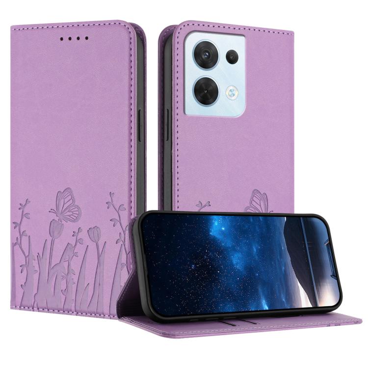 Tulips Butterfly Pattern Magnetic Vegan Leather Phone Case, For OPPO Reno8 5G, For OPPO A36 / A76 / A96 / K10 4G
