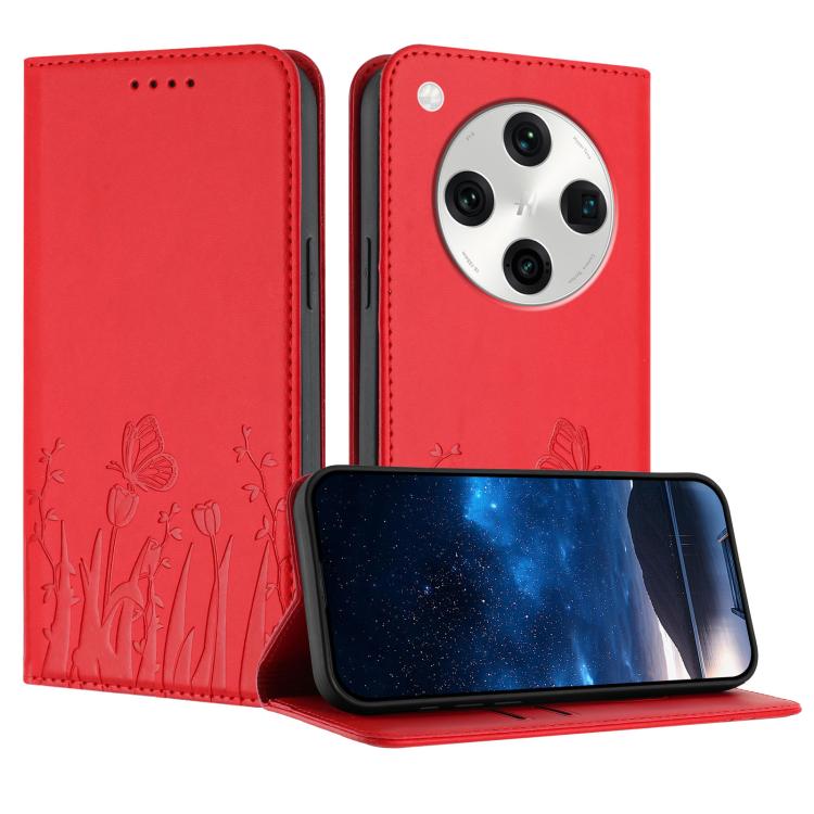Tulips Butterfly Pattern Magnetic Vegan Leather Phone Case, For OPPO Find X8 Pro, For OPPO A78 5G Global / OPPO A1x, For OPPO Reno8 T 4G, For OPPO Find X6 Pro, For OPPO Find X6, For OPPO A1 Pro / Reno8 T 5G, For OPPO A57 4G / A57e / A57s / A77 4G / A77...