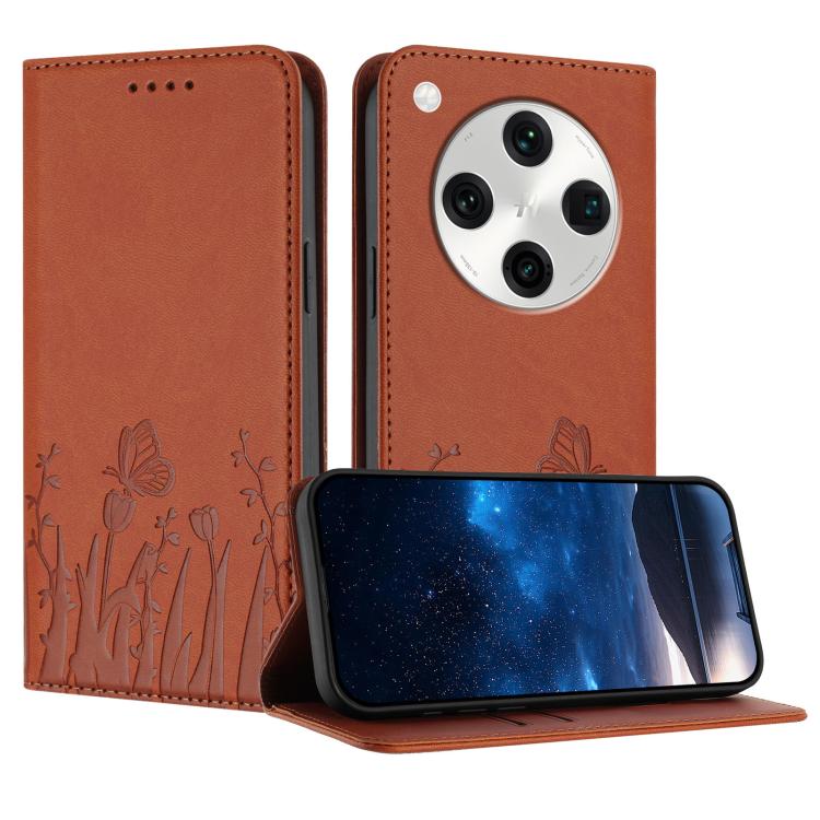 Tulips Butterfly Pattern Magnetic Vegan Leather Phone Case, For OPPO Find X8 Pro, For OPPO A78 5G Global / OPPO A1x, For OPPO Reno8 T 4G, For OPPO Find X6 Pro, For OPPO Find X6, For OPPO A1 Pro / Reno8 T 5G, For OPPO A57 4G / A57e / A57s / A77 4G / A77...