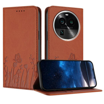 Tulips Butterfly Pattern Magnetic Vegan Leather Phone Case, For OPPO Find X8 Pro, For OPPO A78 5G Global / OPPO A1x, For OPPO Reno8 T 4G, For OPPO Find X6 Pro, For OPPO Find X6, For OPPO A1 Pro / Reno8 T 5G, For OPPO A57 4G / A57e / A57s / A77 4G / A77...