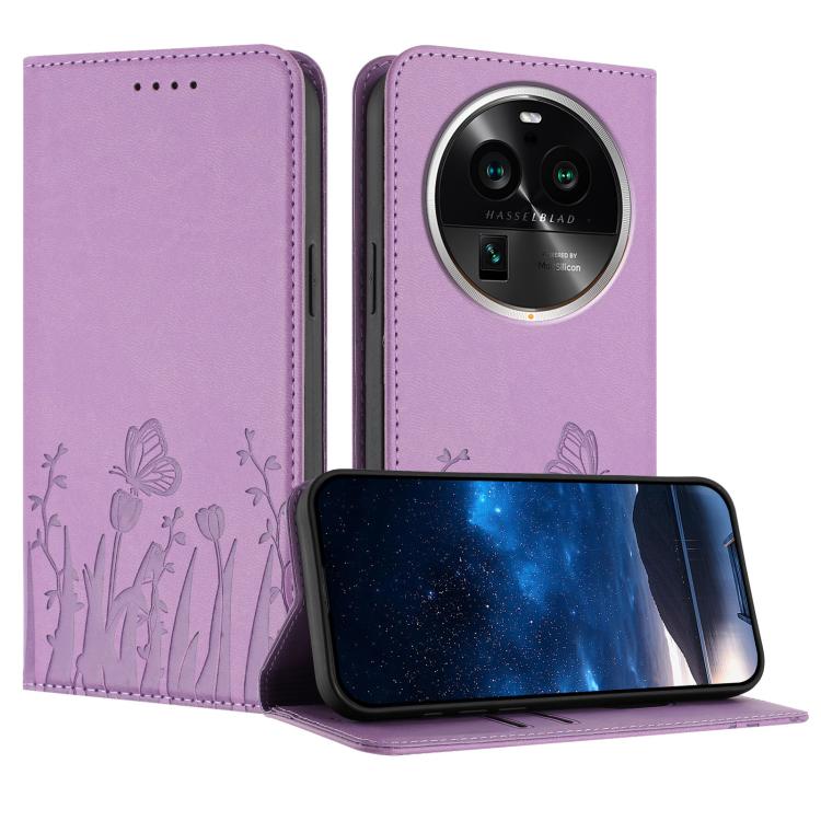 Tulips Butterfly Pattern Magnetic Vegan Leather Phone Case, For OPPO Find X8 Pro, For OPPO A78 5G Global / OPPO A1x, For OPPO Reno8 T 4G, For OPPO Find X6 Pro, For OPPO Find X6, For OPPO A1 Pro / Reno8 T 5G, For OPPO A57 4G / A57e / A57s / A77 4G / A77...