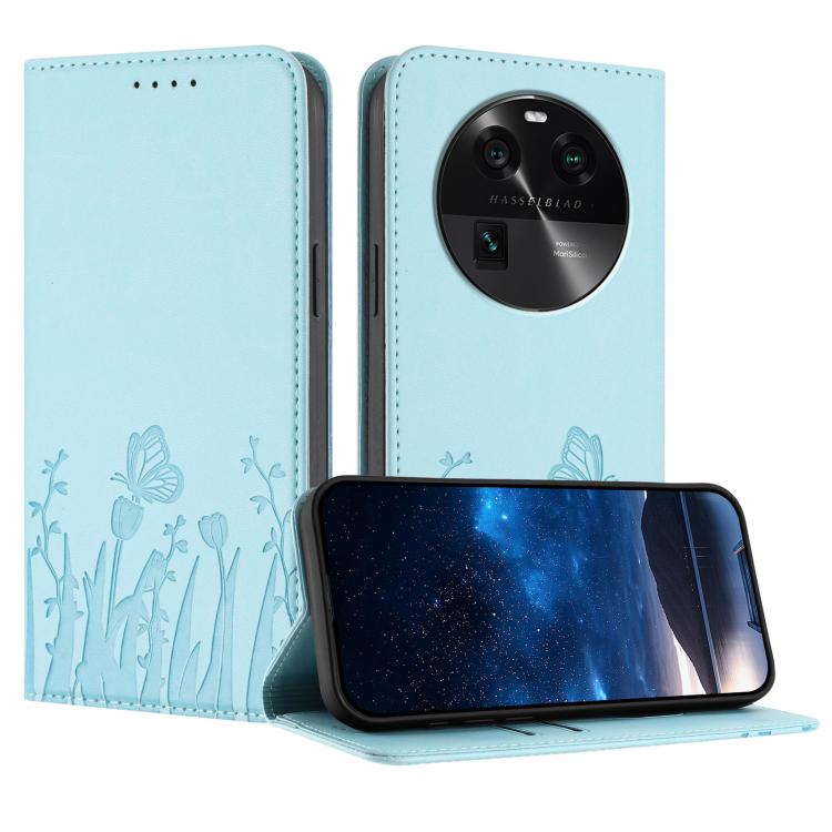 Tulips Butterfly Pattern Magnetic Vegan Leather Phone Case, For OPPO Find X8 Pro, For OPPO A78 5G Global / OPPO A1x, For OPPO Reno8 T 4G, For OPPO Find X6 Pro, For OPPO Find X6, For OPPO A1 Pro / Reno8 T 5G, For OPPO A57 4G / A57e / A57s / A77 4G / A77...