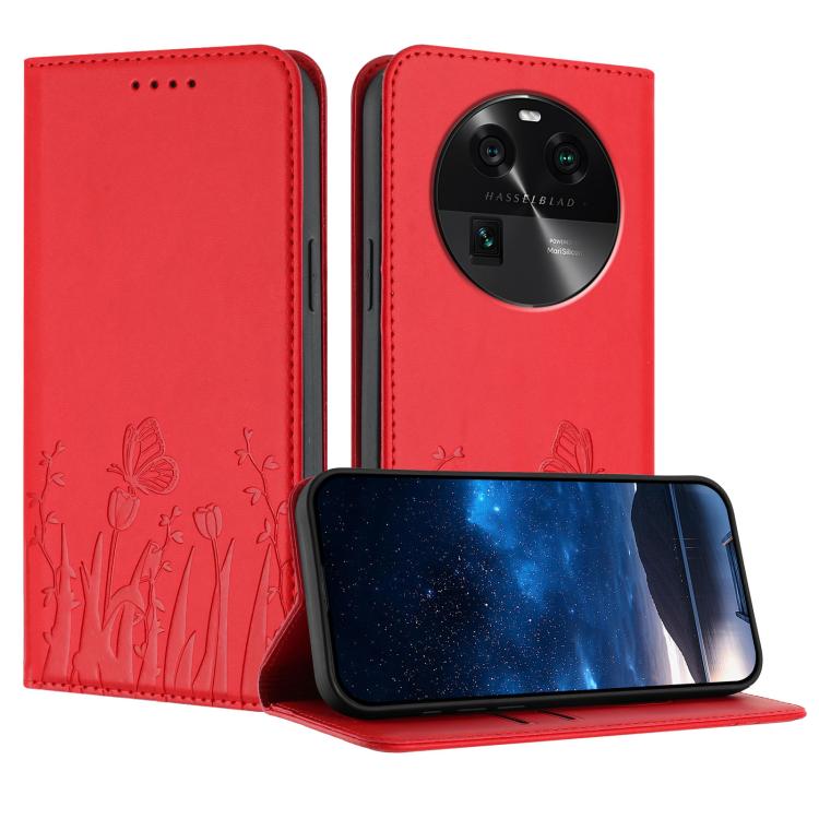 Tulips Butterfly Pattern Magnetic Vegan Leather Phone Case, For OPPO Find X8 Pro, For OPPO A78 5G Global / OPPO A1x, For OPPO Reno8 T 4G, For OPPO Find X6 Pro, For OPPO Find X6, For OPPO A1 Pro / Reno8 T 5G, For OPPO A57 4G / A57e / A57s / A77 4G / A77...