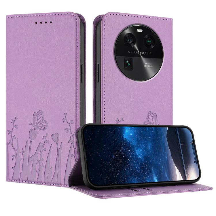 Tulips Butterfly Pattern Magnetic Vegan Leather Phone Case, For OPPO Find X8 Pro, For OPPO A78 5G Global / OPPO A1x, For OPPO Reno8 T 4G, For OPPO Find X6 Pro, For OPPO Find X6, For OPPO A1 Pro / Reno8 T 5G, For OPPO A57 4G / A57e / A57s / A77 4G / A77...