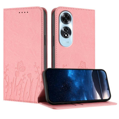 Pink magnetic vegan leather phone case with tulip and butterfly pattern, flip cover