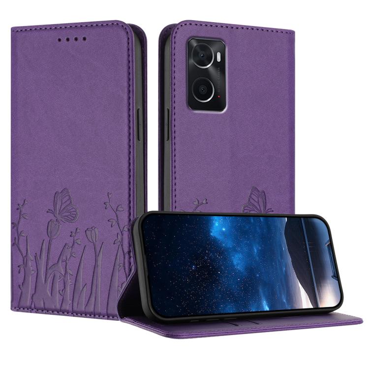 Tulips Butterfly Pattern Magnetic Vegan Leather Phone Case, For OPPO Reno8 5G, For OPPO A36 / A76 / A96 / K10 4G