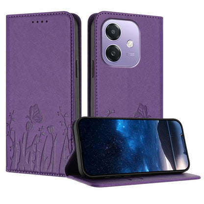 Magnetic vegan leather phone case, light purple tulip and butterfly pattern with flap