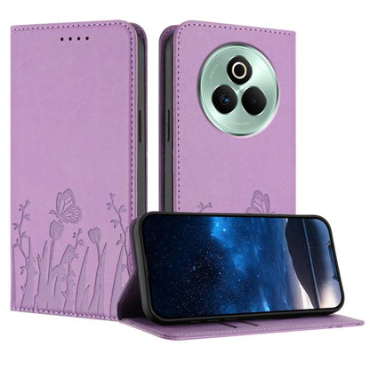 Light purple magnetic vegan leather phone case with tulip and butterfly pattern, flip cover