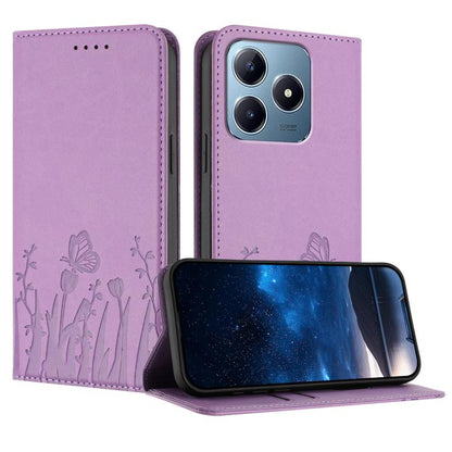 Light purple magnetic phone case with butterfly and tulip embossing, folio flap, for phone cameras