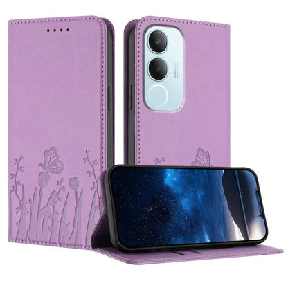 Magnetic vegan leather phone case, lavender tulip and butterfly pattern with flip cover