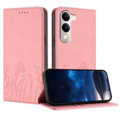 Magnetic vegan leather phone case with tulip-and-butterfly pattern, pink flip cover