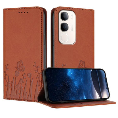Orange magnetic vegan leather phone case with tulip and butterfly pattern