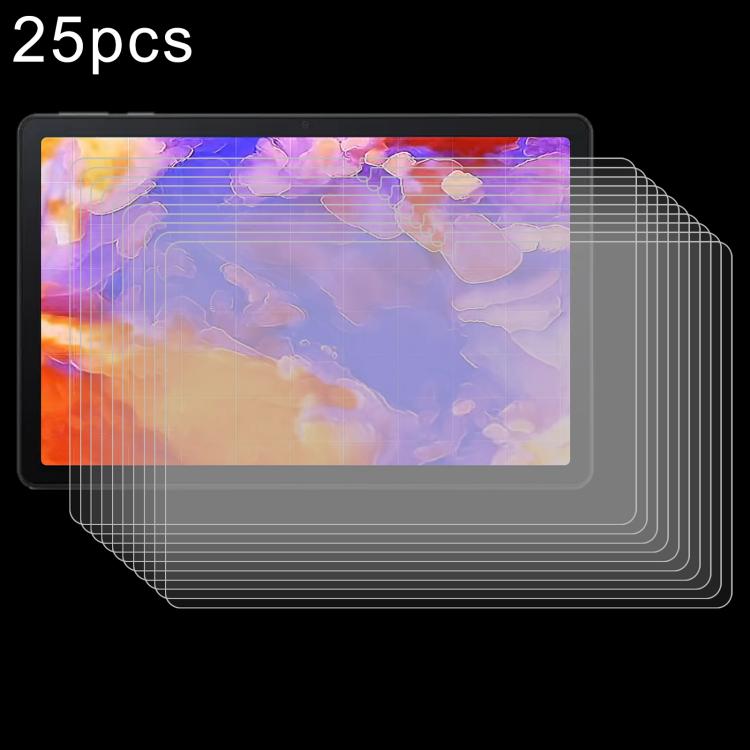 Tempered glass screen protector set, clear film layers stacked for tablet use