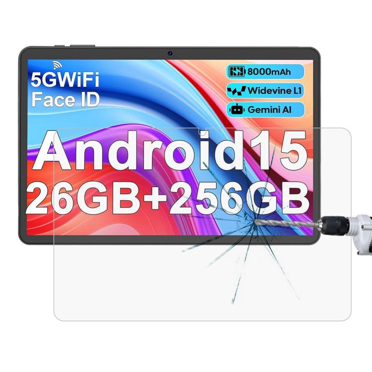 Tempered glass screen protector film for tablet, clear, scratch and impact resistant