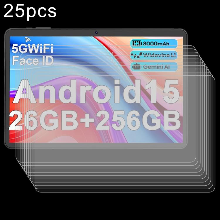 25-pack 10.1-inch tempered glass screen protectors, clear, designed for full coverage