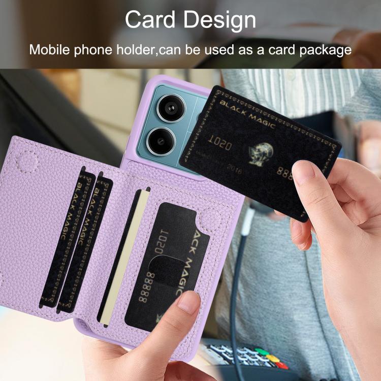 Litchi Pattern Magnetic Card Bag Holder Phone Case, For Redmi Note 13 Pro 4G Global
