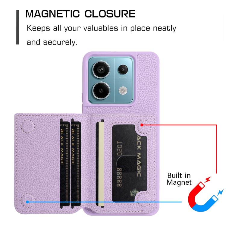 Litchi Pattern Magnetic Card Bag Holder Phone Case, For Redmi Note 13 Pro 4G Global