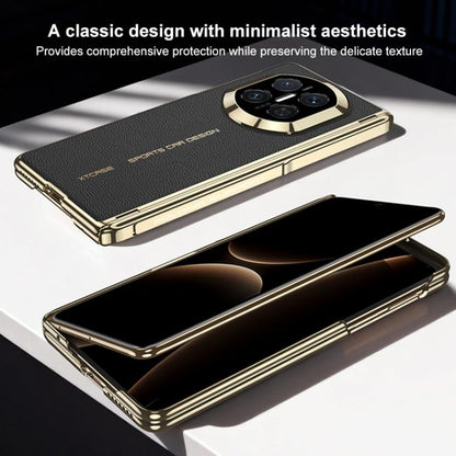 Magnetic side cover phone case with gold accents and camera cutouts