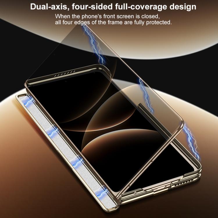 Gold-trim foldable phone case with full edge coverage and protected front screen opening