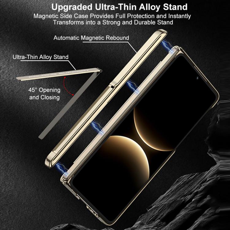 Gold-trim ultra-thin foldable phone case with side stand in open position