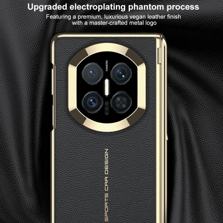 Dark maroon and gold phone case with circular camera bezel and vegan leather texture
