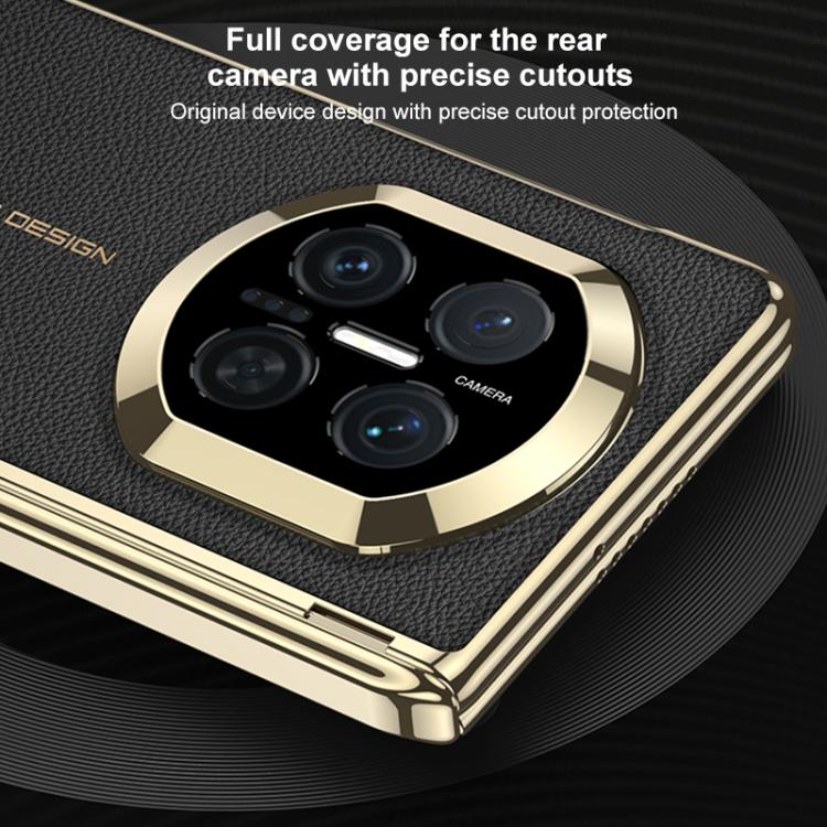 Gold-trim phone case close-up of rear camera cutouts with protective bezel
