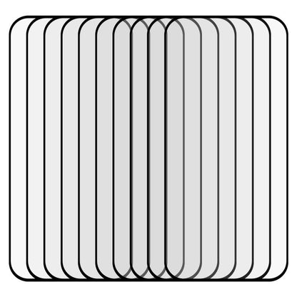 25-piece tempered glass screen protector set, stacked clear films with black outlines