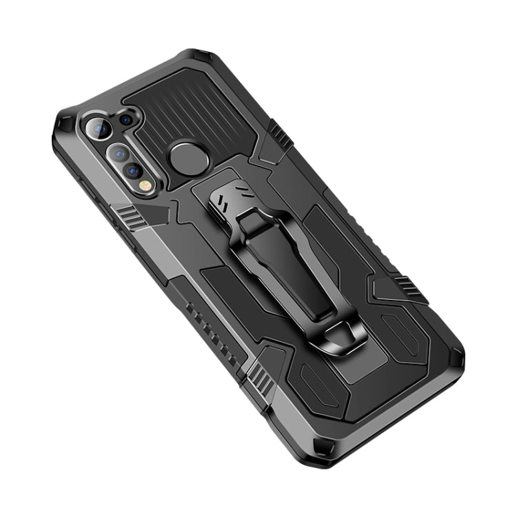 Rugged shockproof phone case, dark gray armor with camera cutouts and grip kickstand