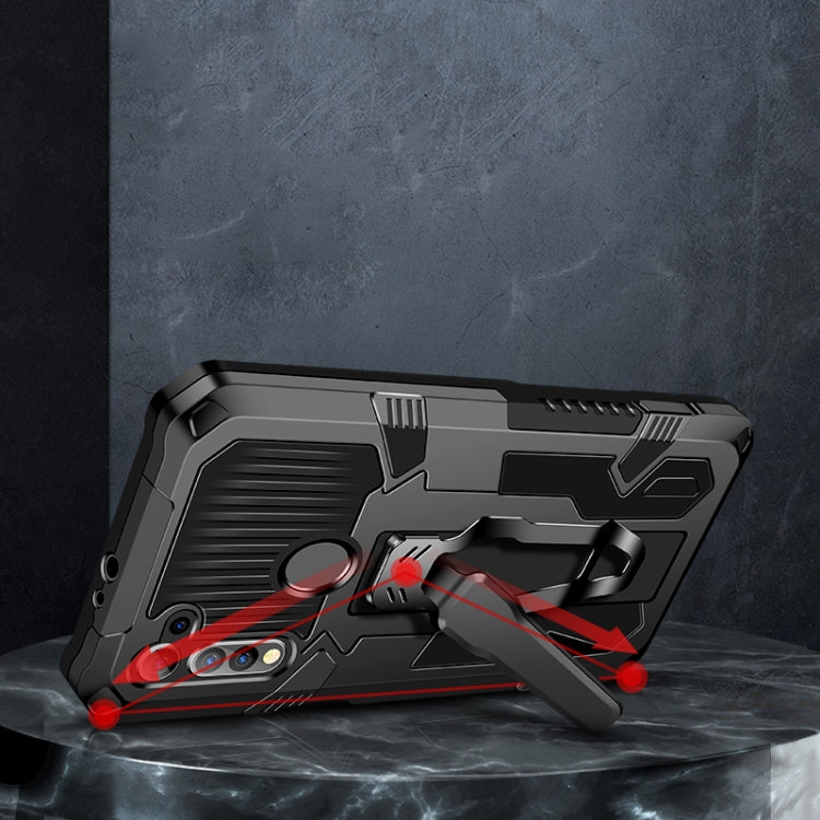 Rugged shockproof phone case with textured armor back and raised camera protection