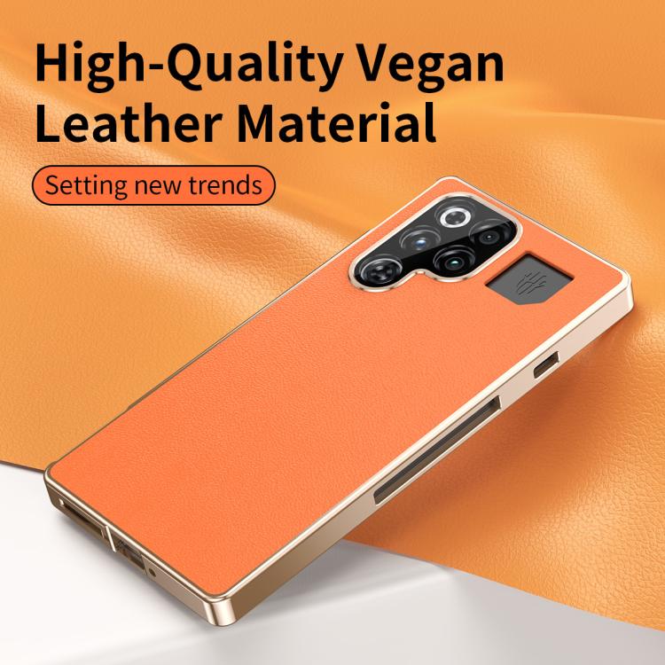 Magic Cube HD Glass Veagn Leather Magnetic Frame Metal Phone Case, For ZTE nubia RedMagic 11 Pro+ / 11 Pro