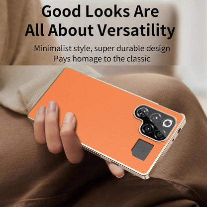 Magic Cube HD Glass Veagn Leather Magnetic Frame Metal Phone Case, For ZTE nubia RedMagic 11 Pro+ / 11 Pro