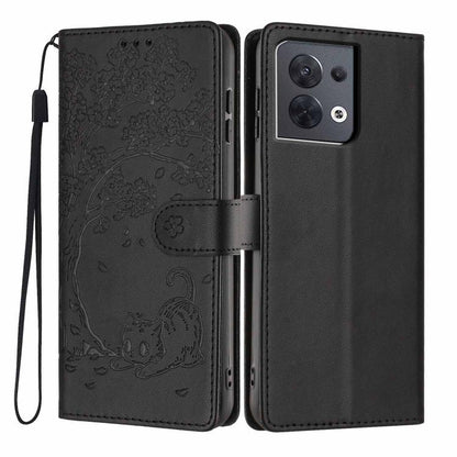 Flip vegan leather phone case with embossed cat, magnetic wallet flap, black color