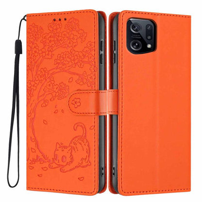 Tree Cat Embossed Flip Vegan Leather Phone Case, For OPPO Find X5 Pro, For OPPO Find X5, For OPPO Find X5 Lite, For OPPO A36 / A76 / A96