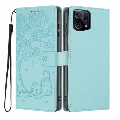 Tree Cat Embossed Flip Vegan Leather Phone Case, For OPPO Find X5 Pro, For OPPO Find X5, For OPPO Find X5 Lite, For OPPO A36 / A76 / A96