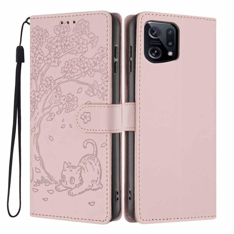 Tree Cat Embossed Flip Vegan Leather Phone Case, For OPPO Find X5 Pro, For OPPO Find X5, For OPPO Find X5 Lite, For OPPO A36 / A76 / A96