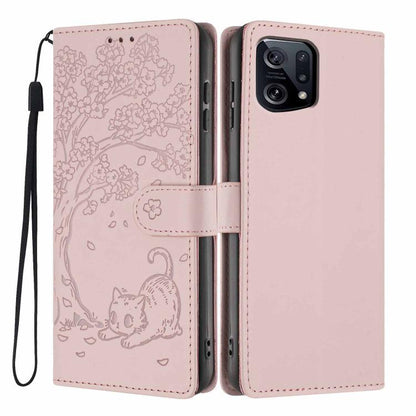 Tree Cat Embossed Flip Vegan Leather Phone Case, For OPPO Find X5 Pro, For OPPO Find X5, For OPPO Find X5 Lite, For OPPO A36 / A76 / A96