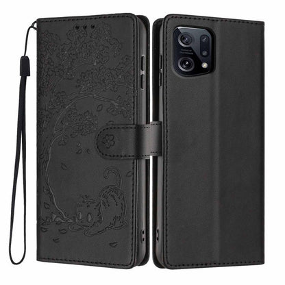 Tree Cat Embossed Flip Vegan Leather Phone Case, For OPPO Find X5 Pro, For OPPO Find X5, For OPPO Find X5 Lite, For OPPO A36 / A76 / A96