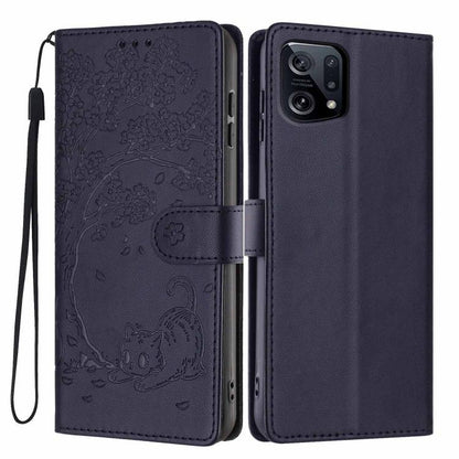 Tree Cat Embossed Flip Vegan Leather Phone Case, For OPPO Find X5 Pro, For OPPO Find X5, For OPPO Find X5 Lite, For OPPO A36 / A76 / A96