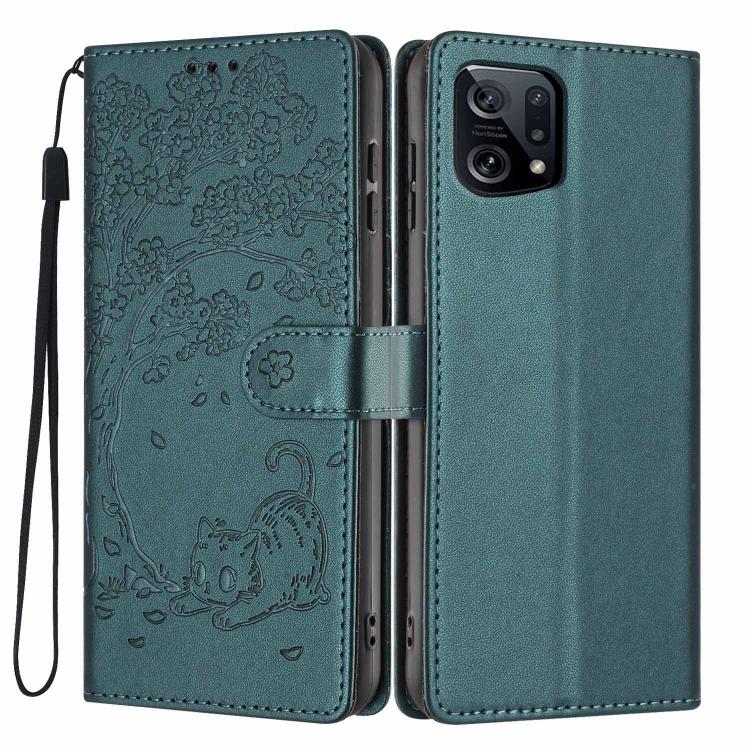 Tree Cat Embossed Flip Vegan Leather Phone Case, For OPPO Find X5 Pro, For OPPO Find X5, For OPPO Find X5 Lite, For OPPO A36 / A76 / A96