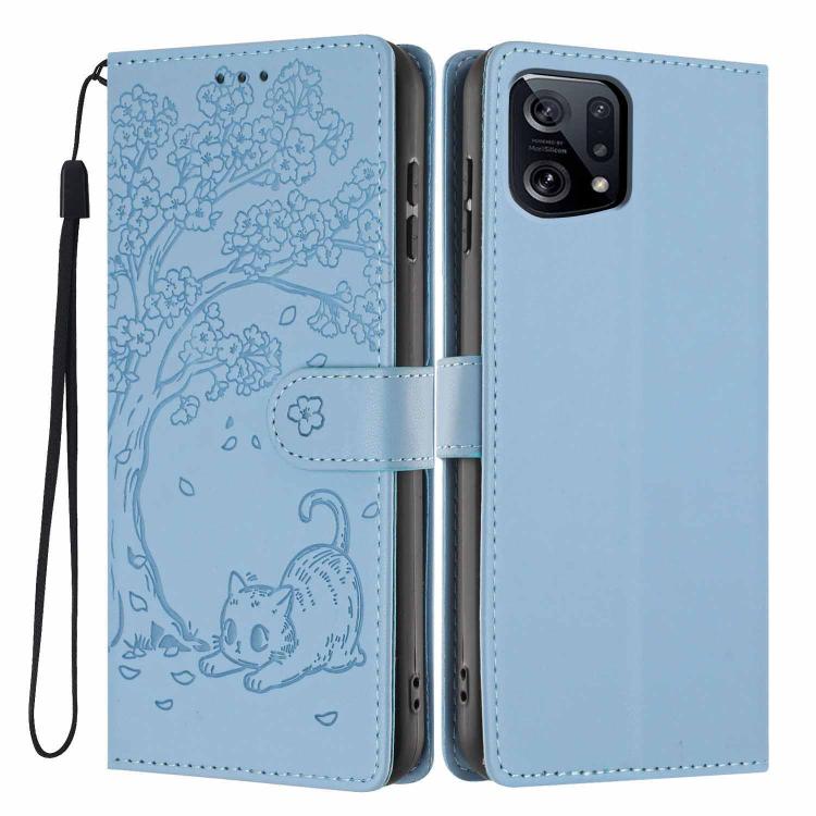Tree Cat Embossed Flip Vegan Leather Phone Case, For OPPO Find X5 Pro, For OPPO Find X5, For OPPO Find X5 Lite, For OPPO A36 / A76 / A96