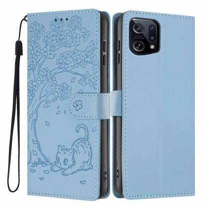 Tree Cat Embossed Flip Vegan Leather Phone Case, For OPPO Find X5 Pro, For OPPO Find X5, For OPPO Find X5 Lite, For OPPO A36 / A76 / A96