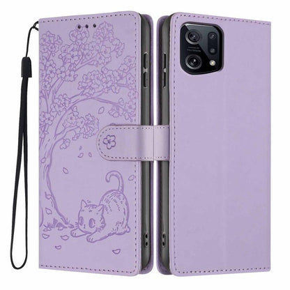 Tree Cat Embossed Flip Vegan Leather Phone Case, For OPPO Find X5 Pro, For OPPO Find X5, For OPPO Find X5 Lite, For OPPO A36 / A76 / A96