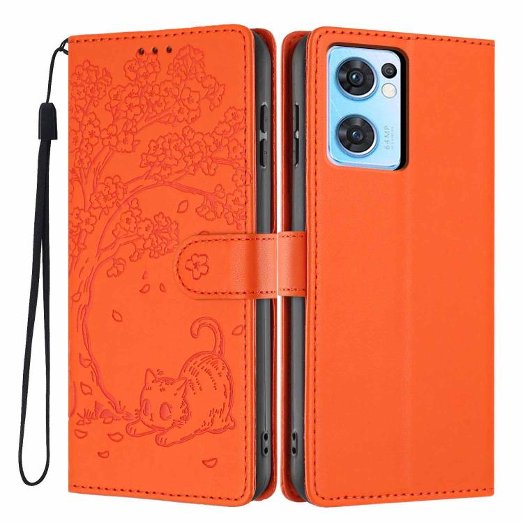 Tree Cat Embossed Flip Vegan Leather Phone Case, For OPPO Find X5 Pro, For OPPO Find X5, For OPPO Find X5 Lite, For OPPO A36 / A76 / A96