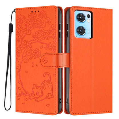 Tree Cat Embossed Flip Vegan Leather Phone Case, For OPPO Find X5 Pro, For OPPO Find X5, For OPPO Find X5 Lite, For OPPO A36 / A76 / A96