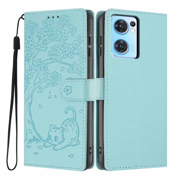 Tree Cat Embossed Flip Vegan Leather Phone Case, For OPPO Find X5 Pro, For OPPO Find X5, For OPPO Find X5 Lite, For OPPO A36 / A76 / A96