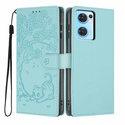 Tree Cat Embossed Flip Vegan Leather Phone Case, For OPPO Find X5 Pro, For OPPO Find X5, For OPPO Find X5 Lite, For OPPO A36 / A76 / A96