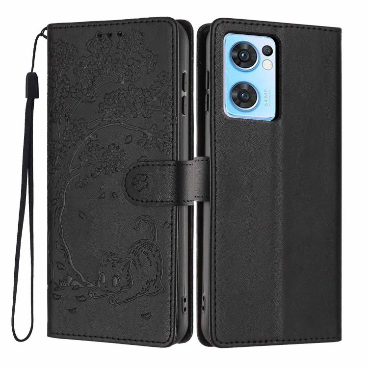 Tree Cat Embossed Flip Vegan Leather Phone Case, For OPPO Find X5 Pro, For OPPO Find X5, For OPPO Find X5 Lite, For OPPO A36 / A76 / A96